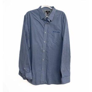 Landmark Mens Blue Polycotton Button Up Shirt Solid Chest Pocket Long Sleeve 2XL